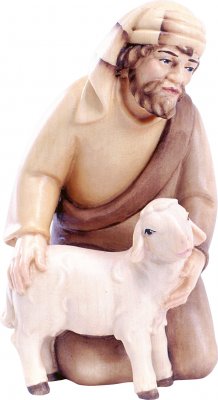 Hirte kniend mit Schaf
